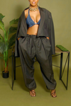Dark Gray Pinstripe jogger crop blazer set