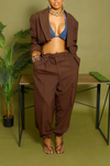 Brown jogger crop blazer set