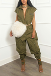 Forest Green Long Sleeves / Short Sleeves zipper Jumpsuit