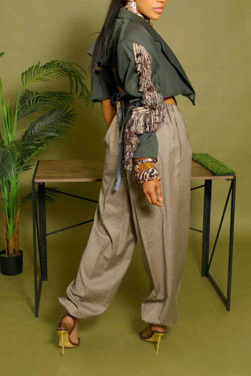 Taupe Plaid jogger slacks