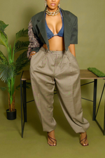 Olive gray Tassle fringe arm backless crop blazer