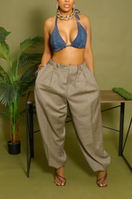 Taupe Plaid jogger slacks