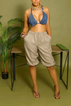 Heathered Beige elastic Bermuda Shorts