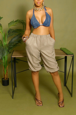 Heathered Beige elastic Bermuda Shorts