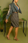 Olive gray Tassle fringe arm backless crop blazer