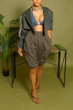 Olive gray Tassle fringe arm backless crop blazer