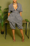 Gray short sleeve backless belted blazer set S/M