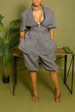 Gray short sleeve backless belted blazer set S/M