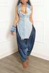 *Blue & light Denim waist Patchwork Hangman Harem Pants