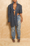 *Blue/Gray Cut out Blazer (L/XL) - FINAL SALE