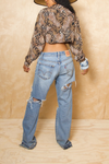 Cheetah vintage crop Longsleeve top (S)