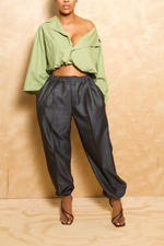 *Dark blue iridescent elastic jogger slacks (S)