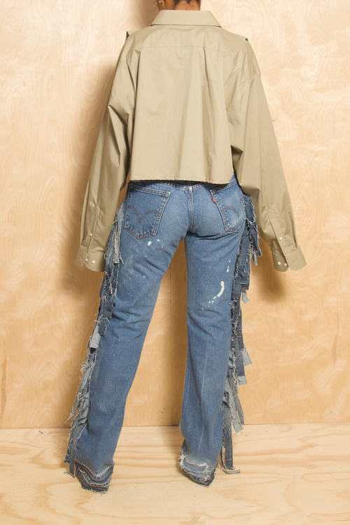 *Khaki Green Long Sleeve Lapel Crop top (M/L) - FINAL SALE