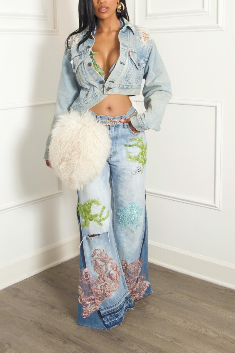 Light dirty Denim Asymmetrical Jean jacket