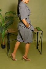 Gray short sleeve backless belted blazer set S/M