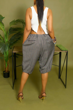 Gray Plaid elastic Bermuda Shorts
