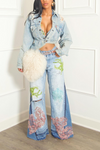 Custom Bleached Embellished Beaded sea wide leg Levi jeans vintage-MTO