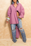 *Purple cut off boyfriend button-up shirt L/XL