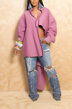 *Purple cut off boyfriend button-up shirt L/XL
