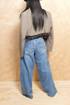 *Blue Denim Straight Cut Wide Leg bottom Jeans (S/M)