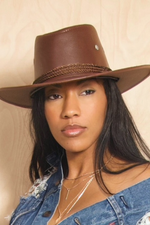 Brown Leather Cowboy Brim Hat