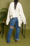 Light Gray cut off boyfriend button up shirt