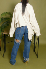 Light Gray cut off boyfriend button up shirt