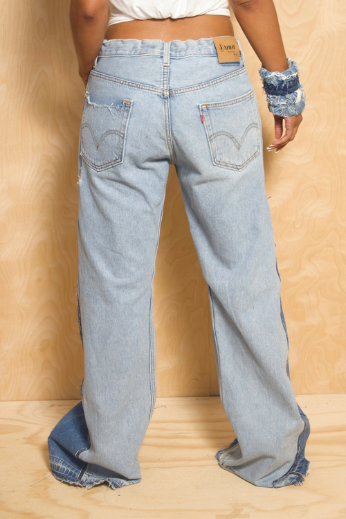 *Light Blue Medium Denim Distressed Wide leg jeans (34- 5/6) - FINAL SALE