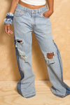 *Light Blue Medium Denim Distressed Wide leg jeans (34- 5/6) - FINAL SALE