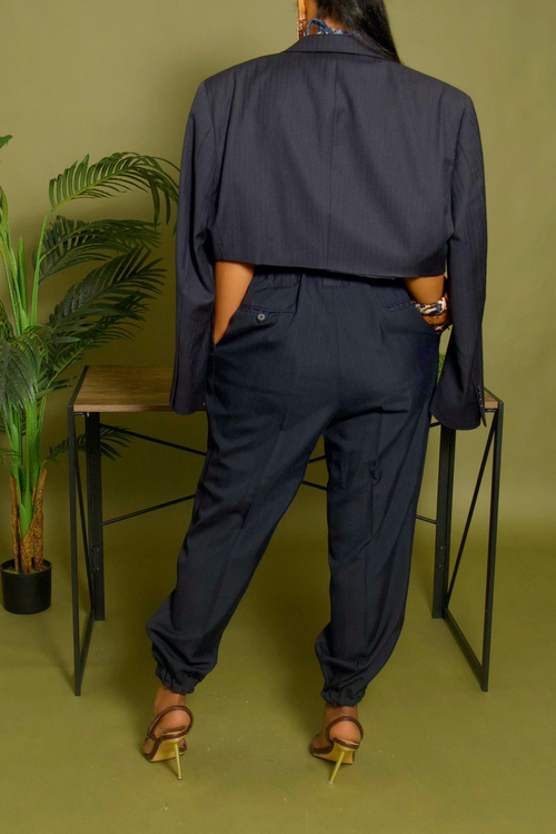 Navy Blue jogger crop blazer set