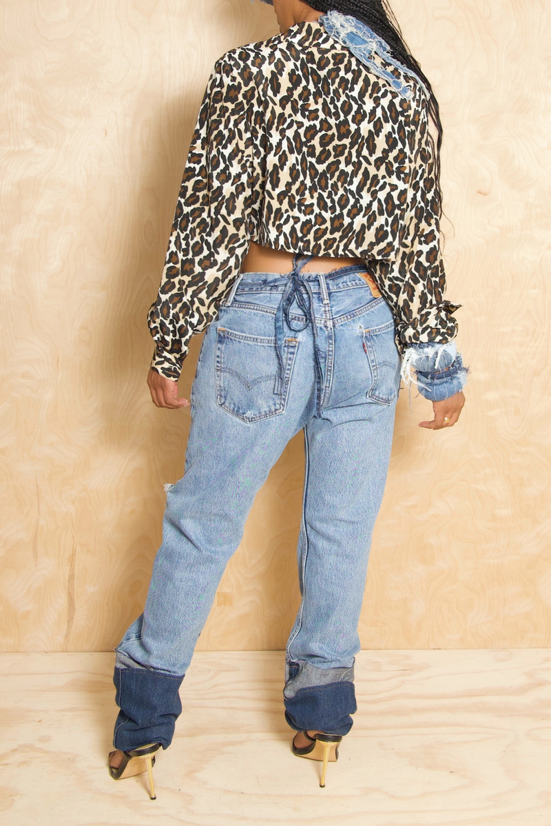 Light Cheeatah Print long sleeve Vintage crop blouse