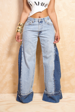 Light washed  two toned dark  denim wide leg jeans