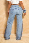 *Light Blue Dark Wide Leg One hole jeans (32-4/6) - FINAL SALE