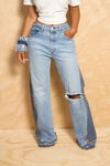 *Light Blue Dark Wide Leg One hole jeans (32-4/6) - FINAL SALE