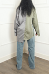 Green & gray Half & Half Button up Split Crossover Shirt (S/M)