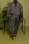 Dark Gray Pinstripe jogger crop blazer set