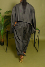 Dark Gray Pinstripe jogger crop blazer set