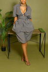 Gray short sleeve backless belted blazer set S/M