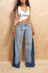 Light washed  two toned dark  denim wide leg jeans