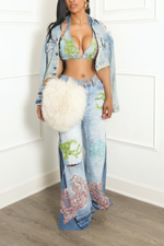 Custom Embellished Beaded sea Denim bralette vintage