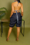Blue Pinstripe elastic Bermuda Shorts