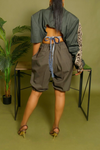Olive gray Tassle fringe arm backless crop blazer