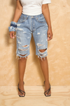 *Elastic Waist Light Distressed Shorts (30-2/3) - FINAL SALE