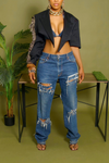 Black Tassle fringe arm backless crop blazer