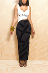 Black sweater Pattern high waist mermaid long pencil skirt (S)