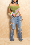 Medium washed Painted Distressed Ripped Levi jeans