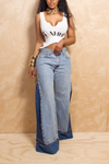 Light washed  two toned dark  denim wide leg jeans