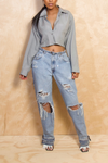 *Dark Gray Vintage long sleeve crop top (S/M) FINAL SALE