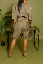 Golden short sleeve backless Belted blazer set S/M