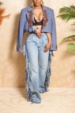 Denim Wide leg fringe jeans